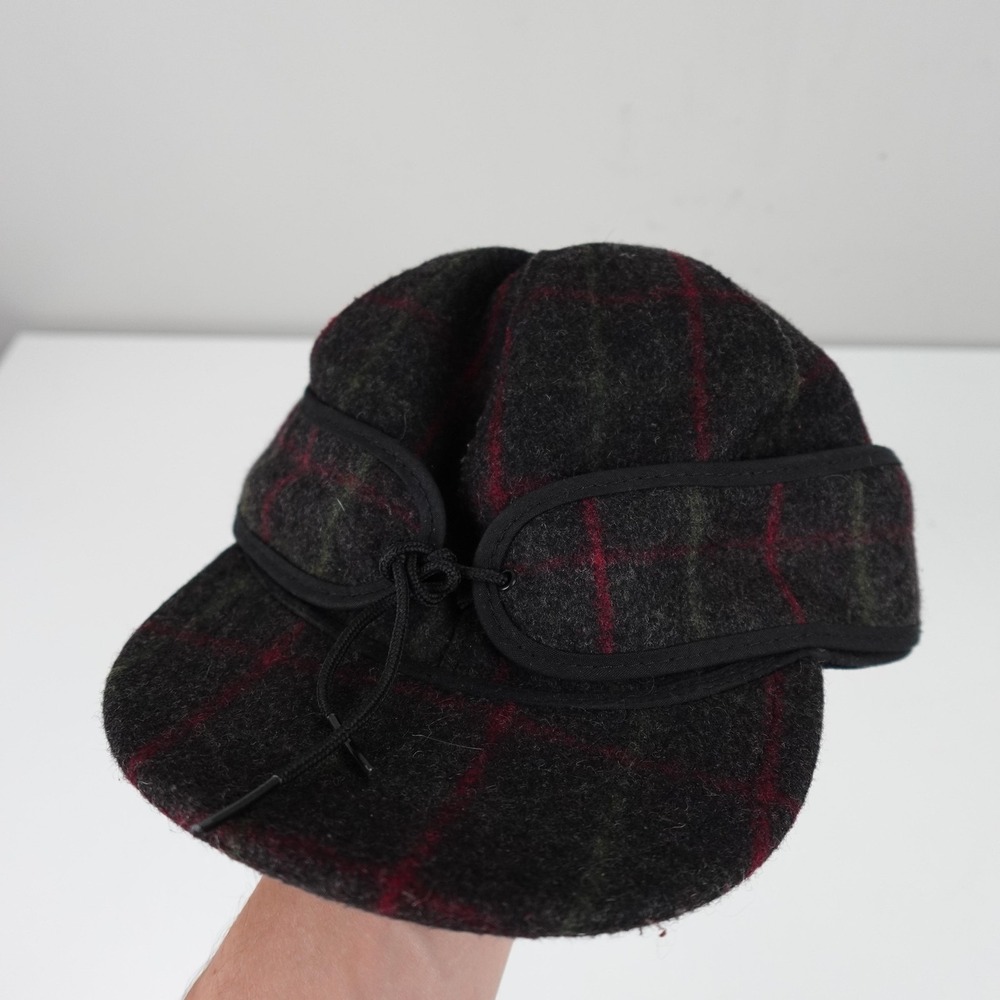 Stormy Kromer Hat Cap Fitted Mens 7 3/8 Gray Plaid Ear Flap Trapper Winter USA